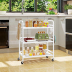 HDANI 3 Tier Metal Mesh Utility Cart,Large Capacity Multipurpose Heavy Vehicle,Rolling Trolley with to Hooks and One Basket(White)