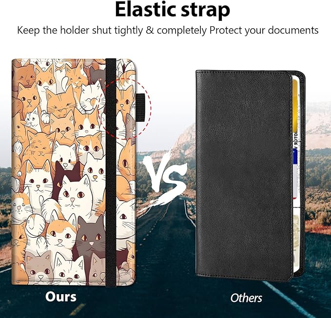 Car Registration and Insurance Holder, Leather Car Glove Box Organizer, Cool Car Accessories for ID, Driver's License Cards & Essential Document,business cards,Men&Women,Cute Funny Cats