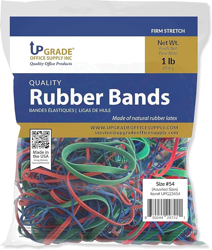 Upgrade Rubber Bands, Assorted Sizes & Colors, 1 lb Bag, USA