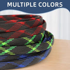 Expandable Braided Sleeving, PET Automotive Wire Loom, Flexible Cable Management for Audio Video and Other Home Device, Cord Protector from Pets (Black Blue, 1/8" x 25ft)