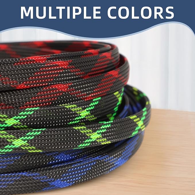Expandable Braided Sleeving, PET Automotive Wire Loom, Flexible Cable Management for Audio Video and Other Home Device, Cord Protector from Pets (Black Green Yellow, 5/8" x 25ft)