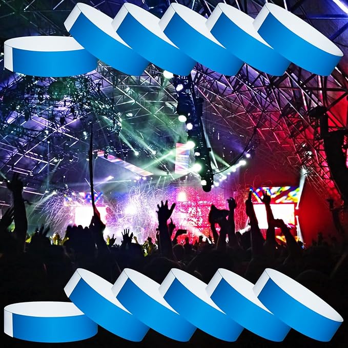 1200 Pcs Plastic Paper Wristbands for Events Neon Color Wrist Bands Concert Identification Wristbands Paper Bracelets Wristbands Party Hand Bands (Blue)