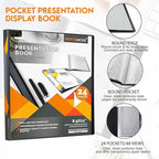 Performore 24-Pocket Presentation Book Folder | 8.5" x 11" Plastic Display Binder with Spill-Proof Clear Sleeves | Archival Acid-Free Portfolio for Certificates, Reports, and Documents (Black)
