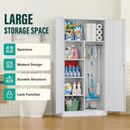 Wide & Deep Metal Storage Cabinet with Hanging Rod,White Broom Closet Storage Cabinet with Lock,72" Tall Wardrobe Cabinets with Doors and Shelves,Locking Steel Tool Cabinets for Home,Office,Garage