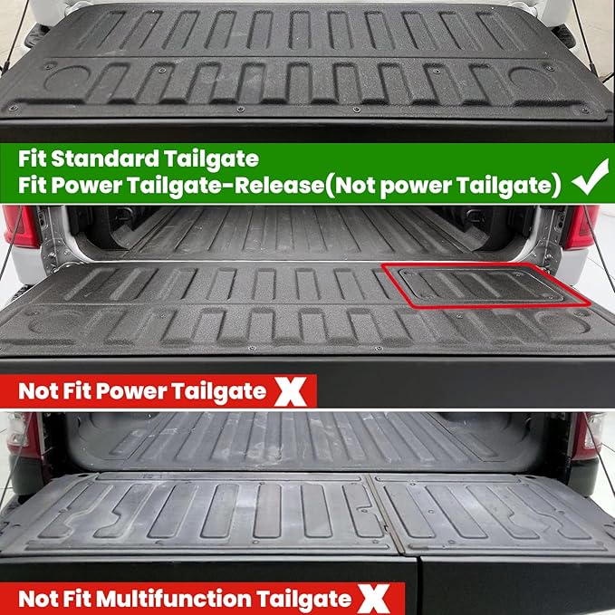 LASFIT Tailgate Mat 2019-2025 2026 for Ram 1500 Standard Tailgate&Power Tailgate-Release(NOT for Classic/Multifunction/Power Tailgate) All Weather TPE Tailgate Protector Liner Replacement Accessories