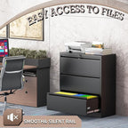 3 Drawer Lateral File Cabinet with Lock, Lateral File Cabinets for Home Office, Metal File Cabinet, Heavy Duty File Storage Cabinet for Legal/Letter/A4 Document, Assembly Required, Black