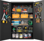 Upgraded Wide Metal Storage Cabinet - 72 Inch Black Lockable Garage Cabinet with Wheels & 4 Adjustable Shelves | Heavy-Duty Steel Cabinet for Garage, Office, Pantry, Gym