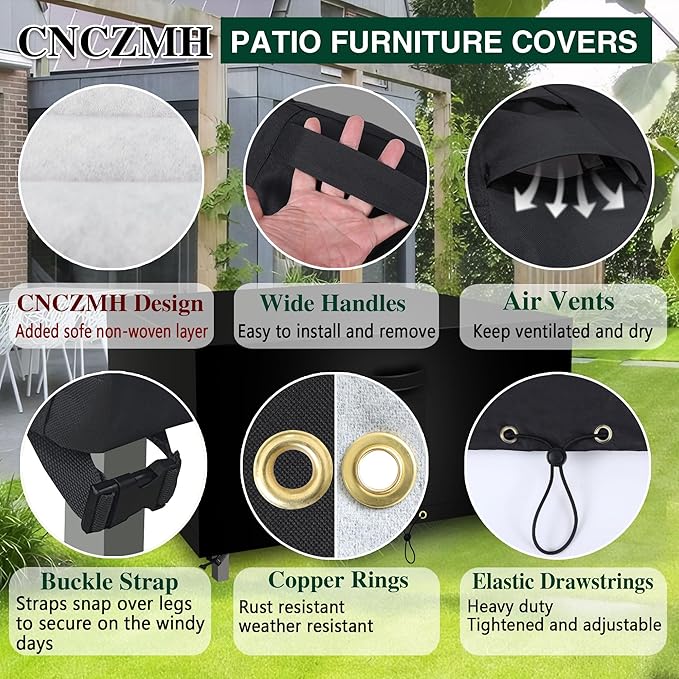 Square Heavy Duty Patio Table Covers Waterproof, 600D Outdoor Dining Table and Chair Set Covers, Outdoor Furniture Cover Waterproof for Sectional Sofa Couch 42''L x 42''W x 28''H, Black