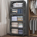 600Qt Stackable Storage Bins with Lids, 5 Pack Large Collapsible Bins with Wheels, Plastic Cabinet with Doors, Foldable Closet Organizers and Storage for Home, Dorm, Office, Black