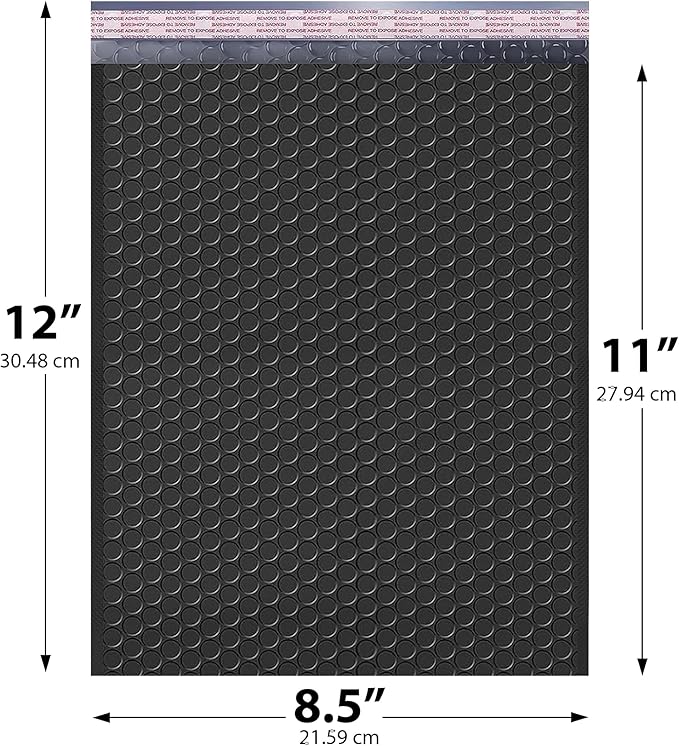 Black Poly Bubble Mailers 8.5x12 inch #2 | Self Seal Padded Envelopes | Cushioned Bubble Mailer | Usable Size 8.5x11 | WaterProof | Lightweight mailing Shipping Bags | 200 Pack Bulk