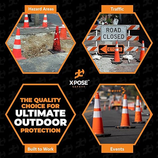 Xpose Safety 36 Inch Orange Slim Line Traffic Cones Heavy Duty 12lb with 6" & 4" Collars, 48 Pack Multipurpose PVC Plastic Safety Cone for Parking, Soccer, Caution, Kids & Construction - DOT Approved