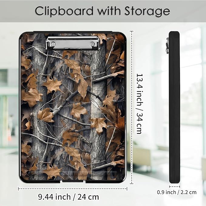 Clipboard with Storage,Office Supplies Nursing Clipboards Folder with Pen Holder Plastic Foldable Clip Board with Storage for Nurse Teacher,Camouflage Forest
