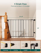 Babelio Baby Gate for Stairs, Kitchen & Doorways, No Bottom Bar| Easy Installation| One-Handed Operation| Auto-Close| Hardware Mount (Drill Needed) Safety Dog Gate (Black - B17, 29-49" W, 28" H)