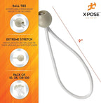 Xpose Safety Bungee Ball Cords 9" 100 Pack Heavy Duty White Stretch Rope with Ball Ties for Canopies, Tarps, Walls, Cable Organization