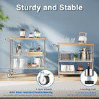 Leteuke Rolling Kitchen Carts with Wheels, 34" L x 17.5" W, 3-Tier Heavy Duty Utility Cart with Wood Tabletop, NSF Commercial Metal Serving Cart with Handle and Shelf Liner for Kitchen, Chrome
