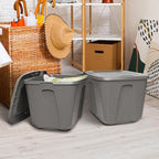 HOMZ 8-Pack Durable Molded Bin, Plastic Storage Containers w/Lids, 18 Gallon, Gray - Stackable Organizer Totes and Boxes for Bedroom, Kitchen, and Garage Organization