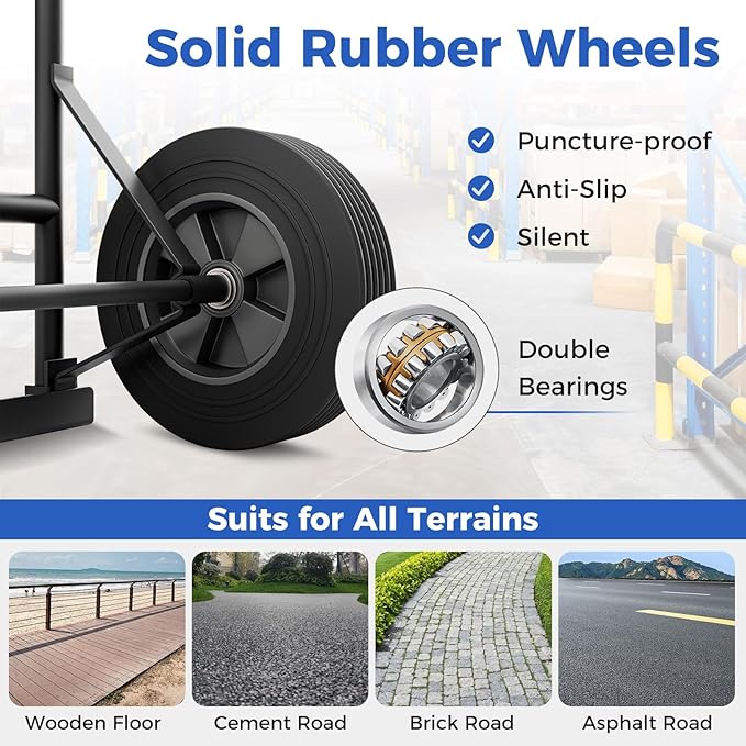 Goplus Hand Truck, P-Handle Hand Truck Dolly w/770LBS Capacity, Vertical Loop Handle, 10” Rubber Wheels, 14.5”x 8.5” Foldable Nose Plate, Heavy Duty Metal Dolly Cart for Lifting, Stairs