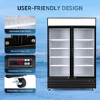 Wilprep Two Door Commercial Refrigerator, 40 cu. ft. Swing Door Merchandiser Refrigerator with Tempered Glass & LED Lighting, ETL Listed Fog Free Beverage Display Refrigerator for Office Bar Store…