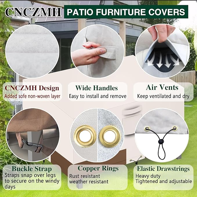 Heavy Duty Patio Furniture Covers Waterproof, 600D Outdoor Furniture Cover Waterproof for Sectional Sofa Couch, Outdoor Dining Table and Chair Set Covers 68''L x 38''W x 28''H, Beige Brown