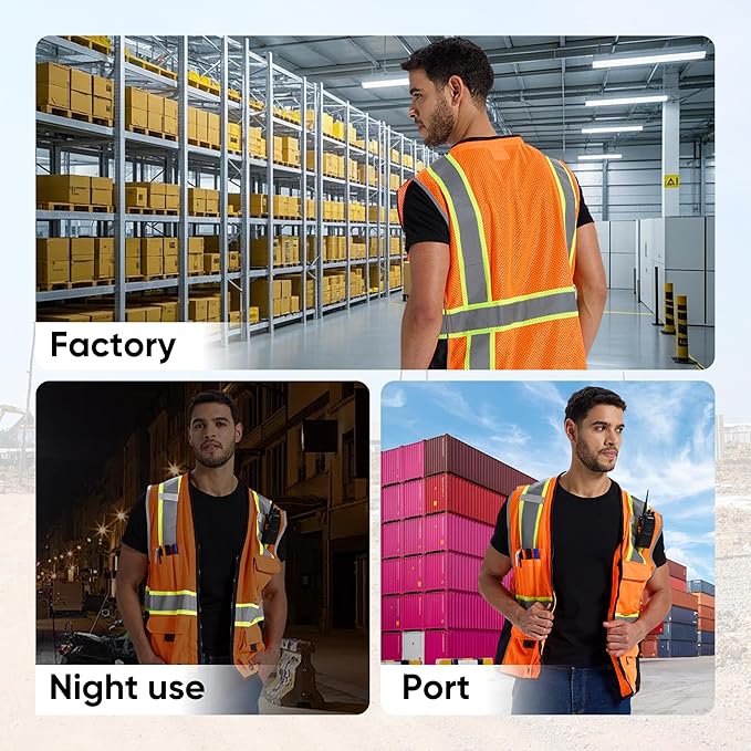 SRsafety High Visibility Vest, Security Vest with 9 Pockets,Mesh Safety Vest for Construction Workers Sanitation Workers