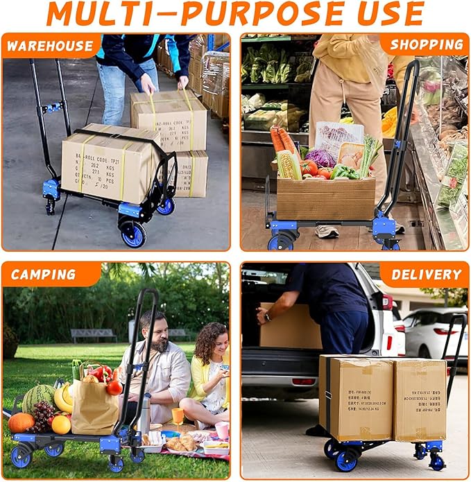 2-in-1 Folding Hand Truck with Retractable Handle, 330LBS Capacity Heavy Duty Hand Dolly, Collapsible Dolly Cart with Wheels for Luggage/Moving/Travel