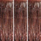 3 Pack 3.3 x 8.2 ft Brown Foil Fringe Backdrop Curtains, Tinsel Streamers Party Decorations, Fringe Backdrop, Door Shimmer for Thanksgiving Day or Birthday Party
