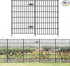 Metal Garden Fence with Gate 40in (H) x 23.3ft (L), 1 Gate + 9 Panels Dog Fence Border Fence Animal Barrier, No Dig Garden Fencing for Yard Flower Bed Lawn Patio Outdoor, PIN402810G Black