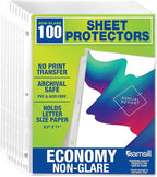 Samsill 100 Pack Sheet Protectors, 8.5x11 Inch Page Protectors for 3 Ring Binder, Standard Weight, Non-Glare Protector, Letter Size, Top Loading, Acid Free