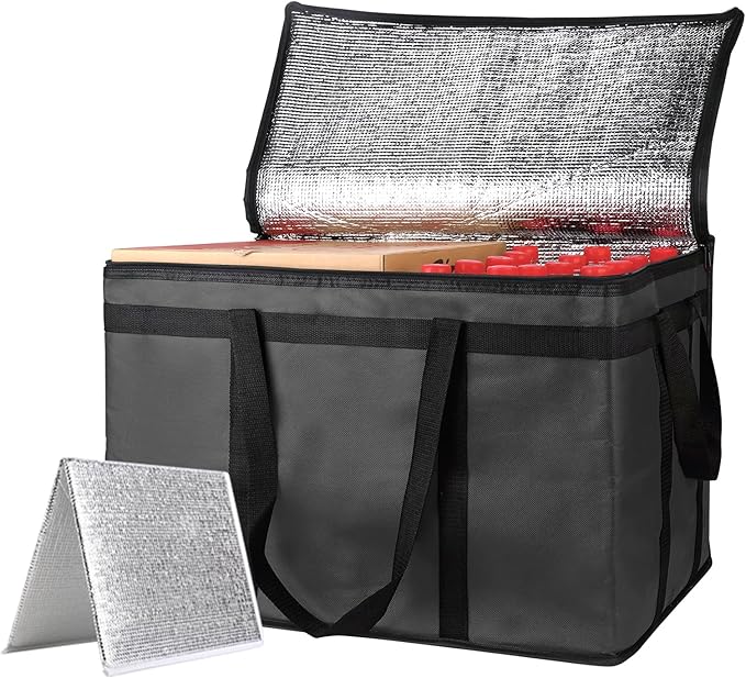 mosago Insulated Food Delivery Bag - Reusable Thermal Cooler Grocery Bags for Catering & Delivery, Pizza Carrier for Events, Large Capacity Bag Keeps Food Hot/Cold for Shopping, Commercial (with Base)