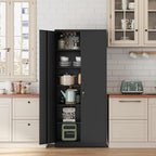 Metal Storage Cabinet-72” Tall Steel File Cabinet with Lockable Doors and Adjustable Shelves-Black Steel Storage Cabinet for Home, School, Office, Garage