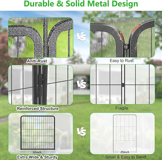 Decorative Metal Garden Fence with Gate Dog Fence Outdoor for Yard, 32in(H) x 107Ft(L) No Dig Fence 40 Panels Fencing for Dogs Animal Barrier Fence Garden Fencing for Yard, Patio, Flower Bed