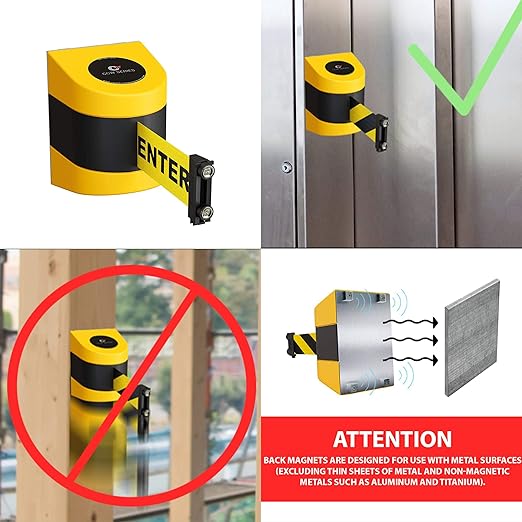 Crowd Control Warehouse - CCW Series WMB-220 Magnetic Wall Mount Retractable Belt Barrier - 15 Foot, Blue and White Diagonal Belt with Black ABS Case