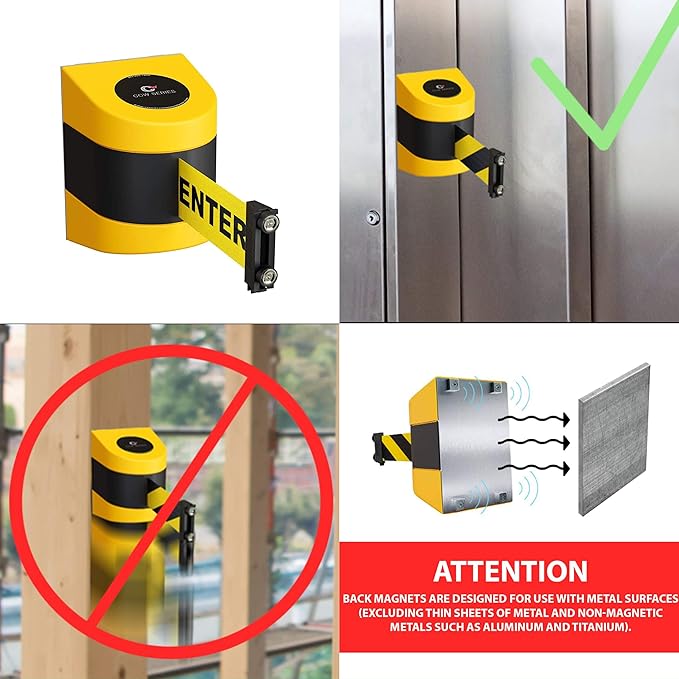CCW Series WMB-230 Magnetic Wall Mount Retractable Belt Barrier (30 Foot Belt, Purple Belt with Black ABS Case)