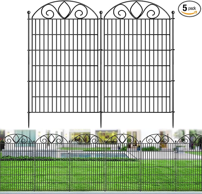 5 Panels No Dig Tall Garden Fence Panel – 44" H X 11.8' L Rustproof Metal Dog Fence Outdoor for Yard, Decorative Animal Barrier Fence for Pet, Garden Border, Patio, Flower Beds| Temporary Fencing