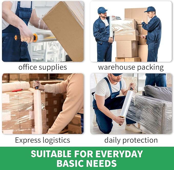 Stretch Film, HERKKA Stretch Wrap with Handles Industrial Strength, Moving Wrapping Plastic Roll, Shrink Wrap for Pallet Wrap, 15" x 1000 Feet, 2 Pack, 60 Gauge