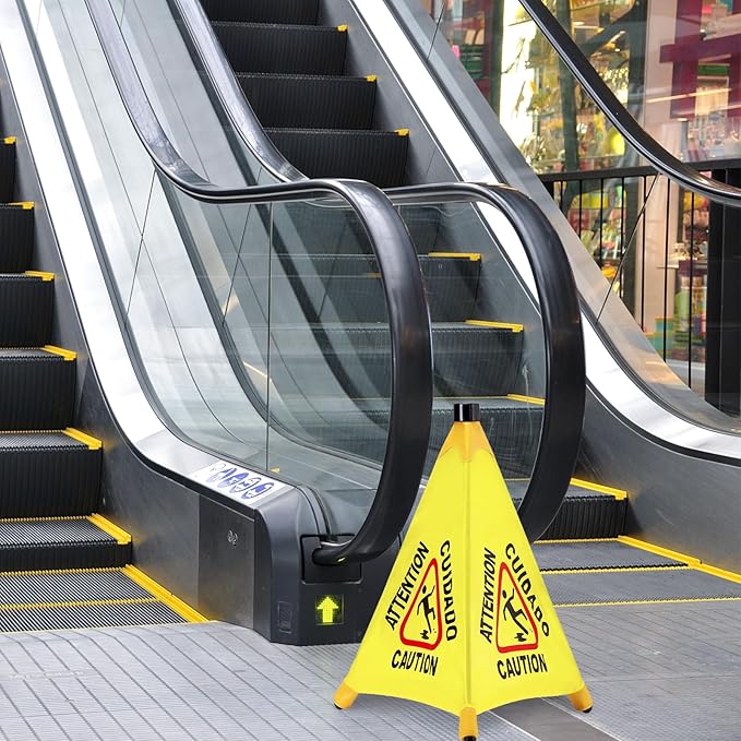 6 Pcs Pop up Wet Floor Sign with Storage Tube 20 Inch Wet Safety Signs Commercial Caution Safety Cone Pop up Caution Sign for Commercial Stores Grocery Restaurant Restroom Office Use