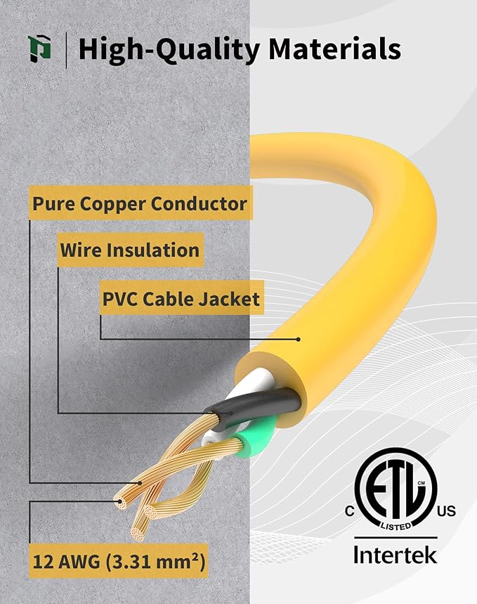2FT 12 Gauge Outdoor Extension Cord with 3-Outlets, 3Pack, Heavy Duty 3 Prong Extension Cord Waterproof with Lighted end, 15A 12AWG 1875W SJTW, ETL Listed, Yellow