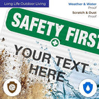 Custom Safety First Sign, OSHA Sign, 12x18 Inches, 3M EGP Reflective .063 Aluminum, Fade Resistant, Indoor/Outdoor Use, Made in USA
