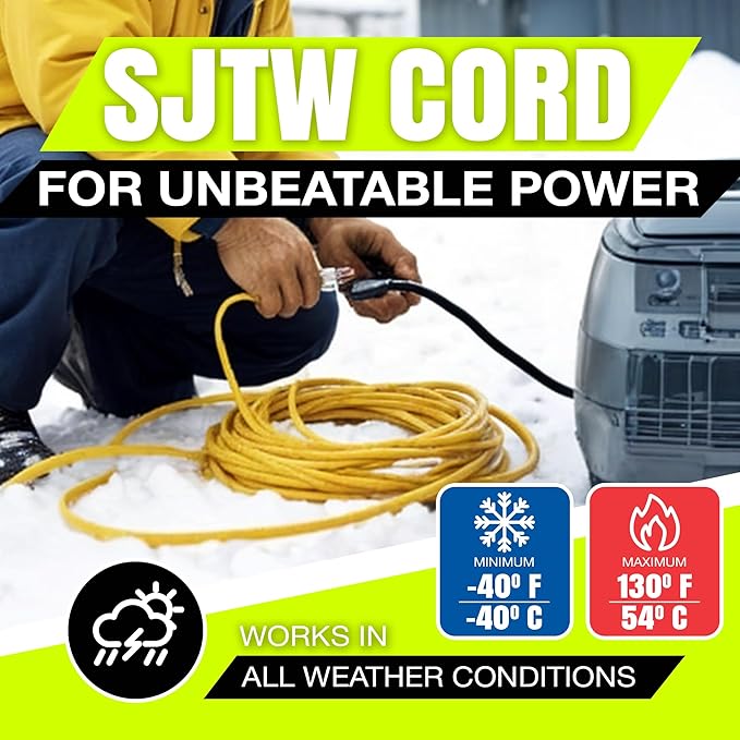 100ft Outdoor/Indoor Extension Cord 14/3 Gauge Heavy Duty 3 Prong SJTW, Waterproof, ETL Listed, Flexible Cold-Resistant Long Power Cord,13A 125V 1625W, Yellow by LifeSupplyUSA