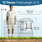 Metal Garden Fence 40 in H x 28 in W 10 Panels (9 Panels + 1 Gate) Total Length 23 ft, No Need Dig Rustproof Animal Barrier Fencing Border Fence for Dog, Patio,Yard, Landscape, Flower Bed