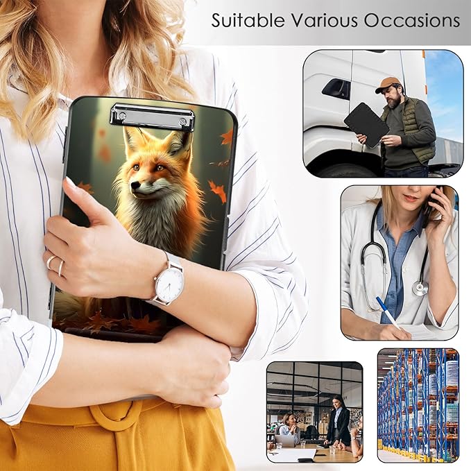 Clipboard with Storage,Office Supplies Nursing Clipboards Folder with Pen Holder Plastic Storage ClipBoard Foldable for Teacher Nurse,Maple Leaf Fox