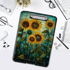 Clipboard with Storage,Office Supplies Nursing Clipboards Folder with Pen Holder Plastic Foldable Clip Board with Storage for Nurse Teacher,Art Sunflowers