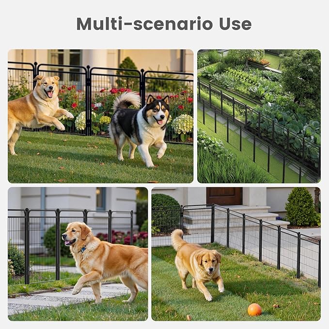 40 in(H) Decorative Garden Fence Outdoor for Yard with 2 Gates,Heavy Duty Iron 16 Panels Total 34.7ft(L) Anti Dig Fence with Gravity Automatic Lock for Indoor/Outdoor Decorative Dog Fence,Black