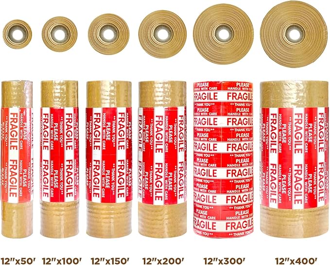 Honeycomb Packing Paper, 12"x400' White | Perforated Honeycomb Packing Paper Recyclable Moving Supplies for Shipping & Moving | Plastic-Free Alternative to Bubble Cushion Wrap with 36 Fragile Stickers