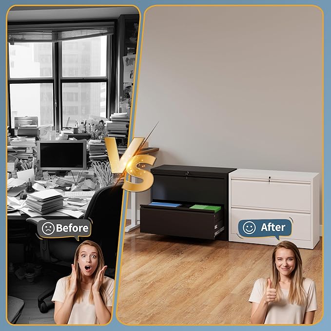 2 Drawer File Cabinet with Lock, Lateral Filing Cabinets,Metal Storage Filing Cabinets for Home Office, Heavy Duty File Cabinet for Letter/Legal/A4/F4 Size Amssebly Required, Black