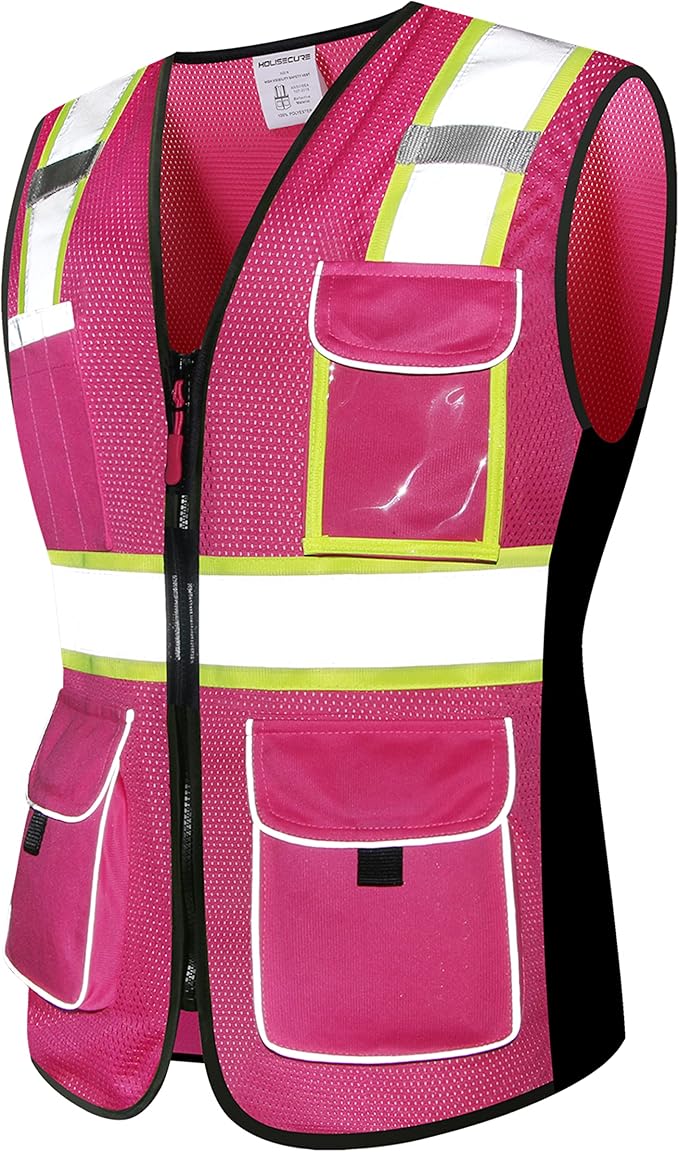 Safety Vest for women, Hi vis Reflective Lady Work vest With 9 Multi Pocket And Zipper