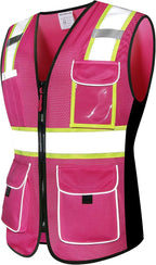 Safety Vest for women, Hi vis Reflective Lady Work vest With 9 Multi Pocket And Zipper