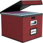 Huolewa File Organizer Box with Lid, Collapsible File Folder Organizer for Office Document Storage, Filing Box with Plastic Slide for Letter Size Hanging File Folders(1 Pack, Dark Red)