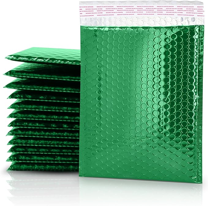 GGR Supplies Metallic Bubble Padded Envelope Mailers, 7.5 X 11 Inches, Waterproof Ultra Resistant Ideal For Packing, Shipping, and Storing. Pack of 25 (Green)