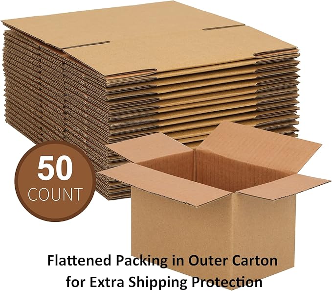 FARRAY Shipping Boxes 6x4x4 inches (Inner Size), 50 Pack Sturdy Kraft Corrugated Small Cardboard Boxes for Mailing Packing, Brown